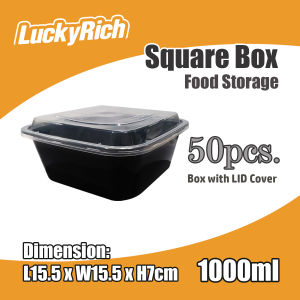 LuckyRich - Square Box - Food Storage 50pcs 1000ml with lid cover tight cover (lunchbox)
