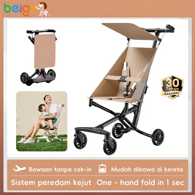 BEIGE Stroller Bayi Lipat 1 Tombol Ringan Travel Portable Beban 60kg - Mudah & Praktis