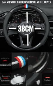 Car Steering Cover Car Steering Wheel Cover 38CM Carbon Fiber Pu Leather Steering Cover Car Steering Accesorries Karbon Sarung Stereng Kereta Axia Myvi Saga vvt BLM FLX Persona bezza iriz aruz viva kenari kelisa alza wira kancil