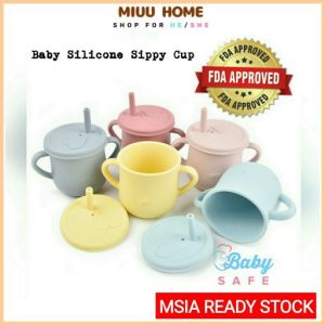 Baby Silicone Cup With Straw Lids Handle Candy Color Baby Training Cup Sippy Cup Drinking Cup Straw Cup Kids Toddler Cawan Baby 宝宝杯子