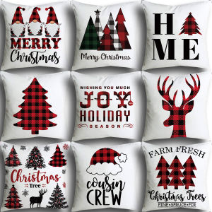 Christmas pillowcases single pack 25 designs available 40x40/45x45/50x50cm red and black checkered reindeer and Christmas tree pattern sofa cushion covers winter home decor pillowcases Nordic style fabric gifts