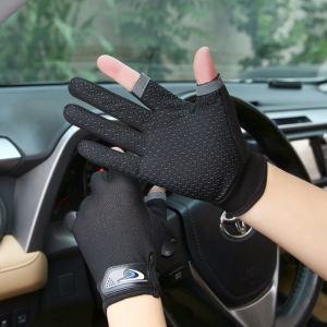 MAOHONG 1 Đôi Găng tay câu cá thoáng khí chống trượt thể thao ngoài trời bền cắt hai ngón tay