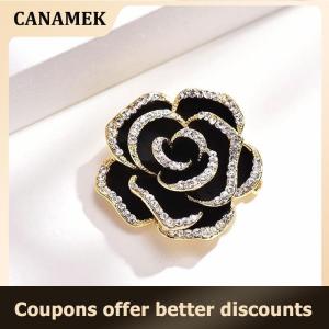 【 CANAMEK 】 1Pc Rhinestone Camellia Flower Brooches for Women Enamel Pin Fashion Jewelry