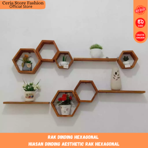 Rak Dinding Hexagonal Hiasan Dinding Aesthetic Rak Hexagonal Kayu Jati Belanda Hiasan Gantung