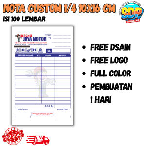nota custom 1/4 isi 100 gratis dsain ukuran 10x16 nota standar bon ful color Super Digital Printing