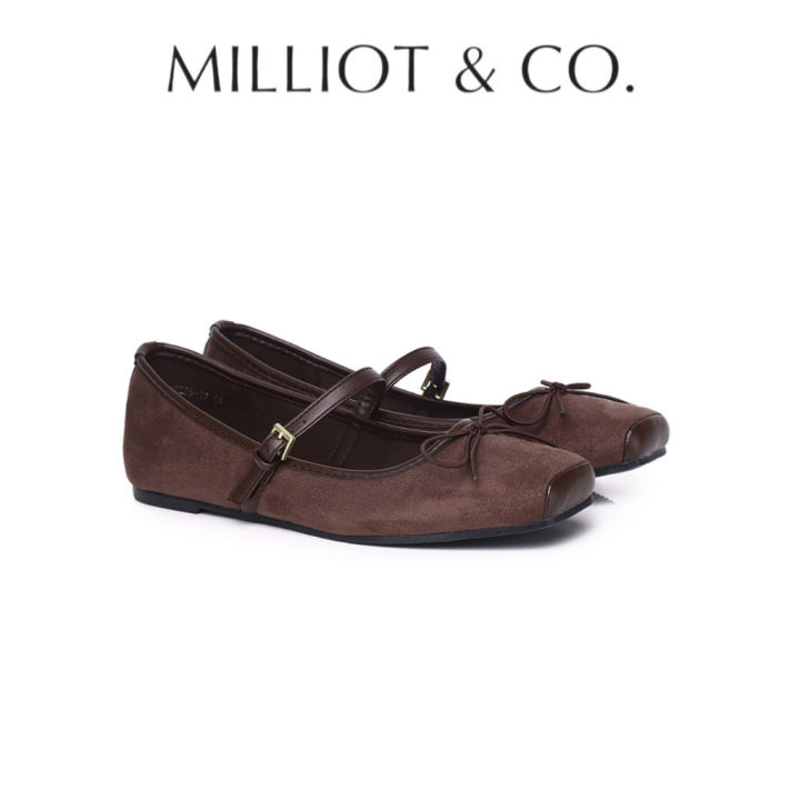 Milliot Co Yeri Square Toe Mary Jane with Bow Ballerina Flats