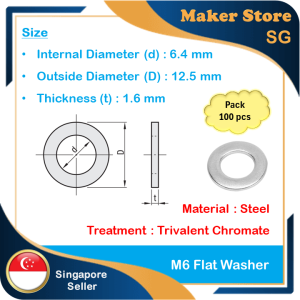 Steel Flat Washer M6 (Pack : 100 pcs)