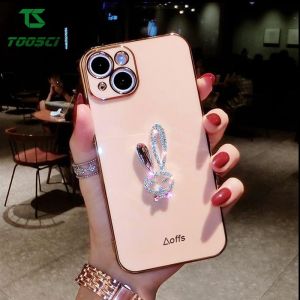 สำหรับ A Pple IP Hone 14 Pro Max 13 Pro Max 13มินิ12มินิ12 Pro Max 11 Pro Max iPhone XS Max XR SE iPhone 7พลัส8บวก iPhone 6พลัส6วินาทีบวกหรูหรา3D เงากระต่ายหูเคสโทรศัพท์สีทึบชุบเพชรฝาหลัง TPU นุ่มเรียบ