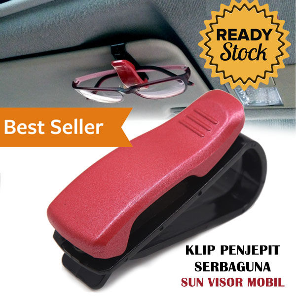 Penjepit Serbaguna Sun Visor Mobil Sunglasses Kacamata Dashboard Car Interior Klip Clip Jepitan Holder Tempat Menaruh Kaca Mata Nota Kartu Nama Holding Glasses Cards Wallets and Various Ornaments Mudah Dipasang s5626 - Red
