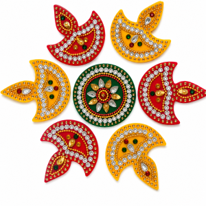 Acrylic Rangoli Set Red & Yellow – 7 Piece Reusable Decorative Floor Rangoli for Diwali Pooja Festivals & Home Decor | Pack of 1