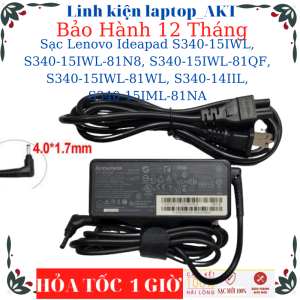 Sạc Laptop Lenovo Ideapad S340-15IWL S340-15IWL-81N8 S340-15IWL-81QF S340-15IWL-81WL S340-14IIL S340-15IML-81NA- Sạc 20V-2.25A/3.25A-45W/65W chân 4.0*1.7mm