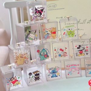 PLLEWY Transparent Sanrio Swab Box Girly Style Cute Design Desktop Storage Box Kawaii Style Cinnamoroll Theme Desktop Swab Box Desktop Use
