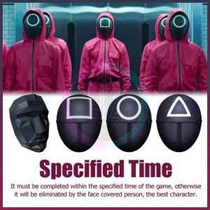 【 𝗞𝗢𝗥𝗘𝗔𝗡 𝗦𝗤𝗨𝗜𝗗 𝗚𝗔𝗠𝗘 】 Round Square Triangle Face Mask Helmet Halloween Squid Game Party Costume Props Topeng Mainan Squid Game 鱿鱼游戏面具玩具