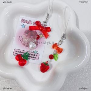 [COD] yixiayun Cute Red Cherry Strawberry Bow Mobile Phone Strap Charm Keychain For Girl Woman Bag Camera Pendant Sweet Cellphone Jewelry