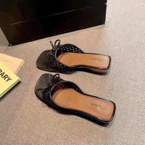 269 Women Smart-Casual Ribbon Bow Modern Square-toe Silhouette Chic Aesthetic Shoe Kasut Tumit Rendah Perempuan Comel
