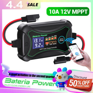 10A 12V MPPT Wireless Solar Charge Controller with BT Phone APP Control LCD Display for Outdoor Home RV Use Plug and Play