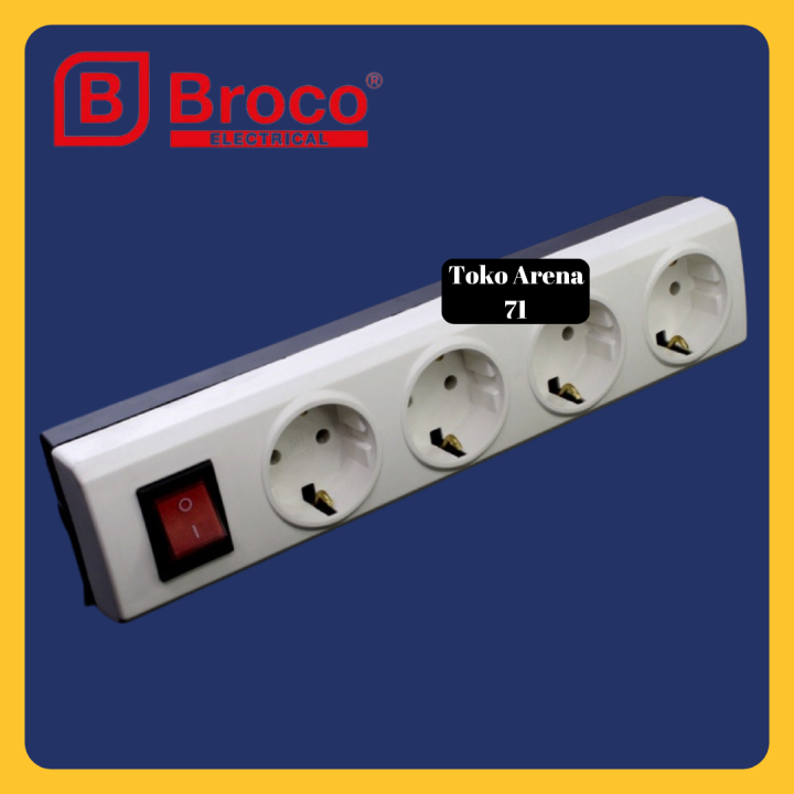 BROCO STOP KONTAK TERMINAL LUBANG 4 ARDE NON CP 4 LUBANG PUTIH 15441 + SAKLAR ON OFF NYALA LAMPU