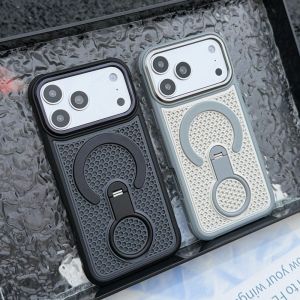For Magsafe Invisible Bracket Heat Dissipation Phone Case For iPhone 17 16 15 14 13 12 Pro Max Plus Cooling Matte Magnetic Cover
