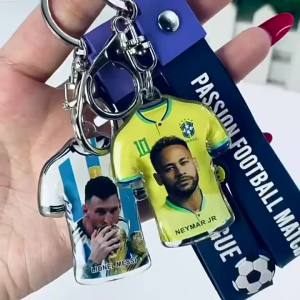 World Cup European Cup football jersey keychain star player team logo photo frame pendant fan gift support ornament