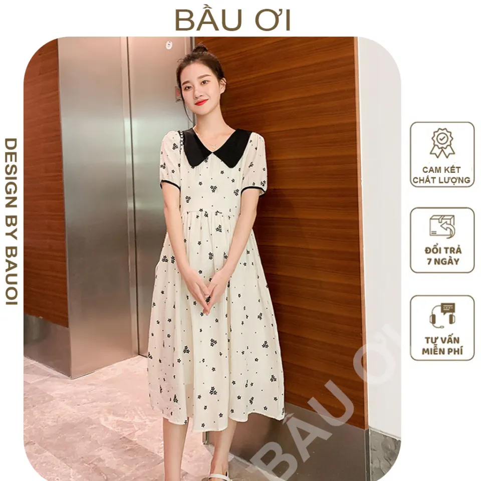 Váy bầu đẹp thiết dáng suông phối chân ren kẻ sọc màu hồng đầm bầu công sở  2021,maternity dress - Tìm Voucher