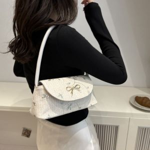 DWT9814 Flower Design Straw Underarm Bag Handwoven Portable Woven Shoulder Bag Versatile Unadjustable Embroidered Handbag Summer Season