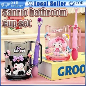 Sanrio Mouthwash Cup Set Melody Kuromi Kids Mouthwash Cup with Toothbrush Toothbrush Cylinder Rack for Boys Girls