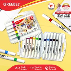 GREEBEL Spidol Acrylic Marker Single Head (12 Warna) / Sketsa Marker Set Spidol Warna Warni