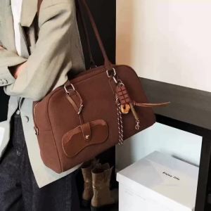 Big Size Women Bowling Bags Suede Pure Color Large Capacity Shoulder Crossbody Bag With Long Strap 2026 Luxury Designer Handbags2026