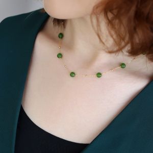 Montagne Jewelry 18k Pure Gold Necklace Elegant Design Fine Jewellery Natural 6mm Top Grade Jade Necklace