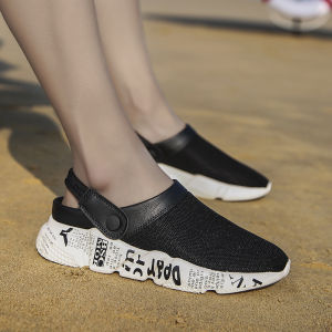 Lower price Korean half shoes for men half flat sandals beach breathable young sandals lazy shoes mens loafers