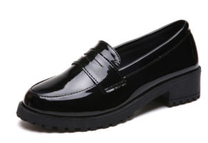 Free Shipping WomenS Spring Collection: Korean-Style Chunky-Heeled Casual Shoes Preppy Style Small Leather Shoes Round Toe Slip-On Design Trendy