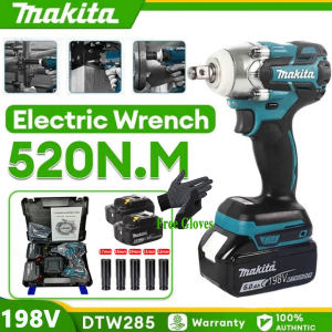 Makita Car Tire Electric Impact Wrench Heavy Duty Cordless Brushless Wrench 198v 6.0AH 950N.M Rechargeable 2 Batteries Wireless Electric Tools 14 to 20 Inch Comes with 5pc Sleeves Removal Tool for Car Motorcycl