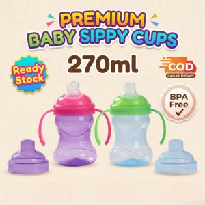 2PCS Baby Sippy Cup 270ml Duckbill Style Easy-To-Grip Double Handles Food-Grade Safe Material Silicone Nipple Leak-Proof Seal With Dust Cover Suitable For Outings