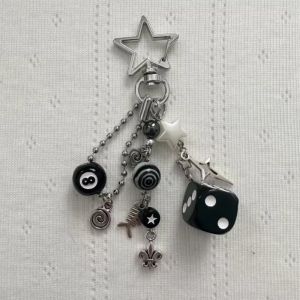 YOCKY Black  White Rockstar Keychains Lucky Black 8 Star Shaped Spider Web Keychain Phone Charm Keyrings Y2k Pendant Jewelry Gift