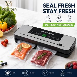 Compact Automatic Vacuum Sealer Machine One Touch Dry Food Sealing Low Noise Abs Home Kitchen Food Saver Tool