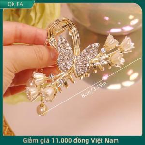 QK FA ✨ Ánh sáng sang trọng Rhinestone chuông phong lan tua tóc Clip hoa hồng bướm Claw Clip cá mập tóc Claw barrette Phụ kiện tóc