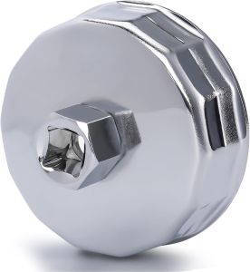 74mm 14Flutes Oil Filter Cap Wrench Removal Tool Socket Compatible with Benz Audi Sprinter VW Porsche Volkswagen Mazda Heavy-Duty Silver Alloy Steel