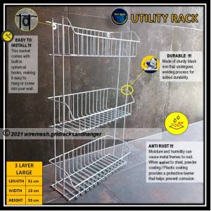 UTILITY RACK 3 LAYER LARGE - BIG WIRE!!! -DURABLE MULTI PURPOSE ORGANIZER - BATHROOM RACK ORGANIZER - KITCHEN RACK