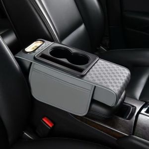 IFFINE Multifunctional Center Console Armrest Cushion PU Leather Portable Car Armrest Pillow  Height Increasing Armrest Pad Universal