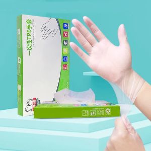 100 Pcs/Box TPE Disposable Gloves Latex Free Gloves Transparent Antiskid Gloves Job Security Food Grade Household Cleaning Gloves S/M/L