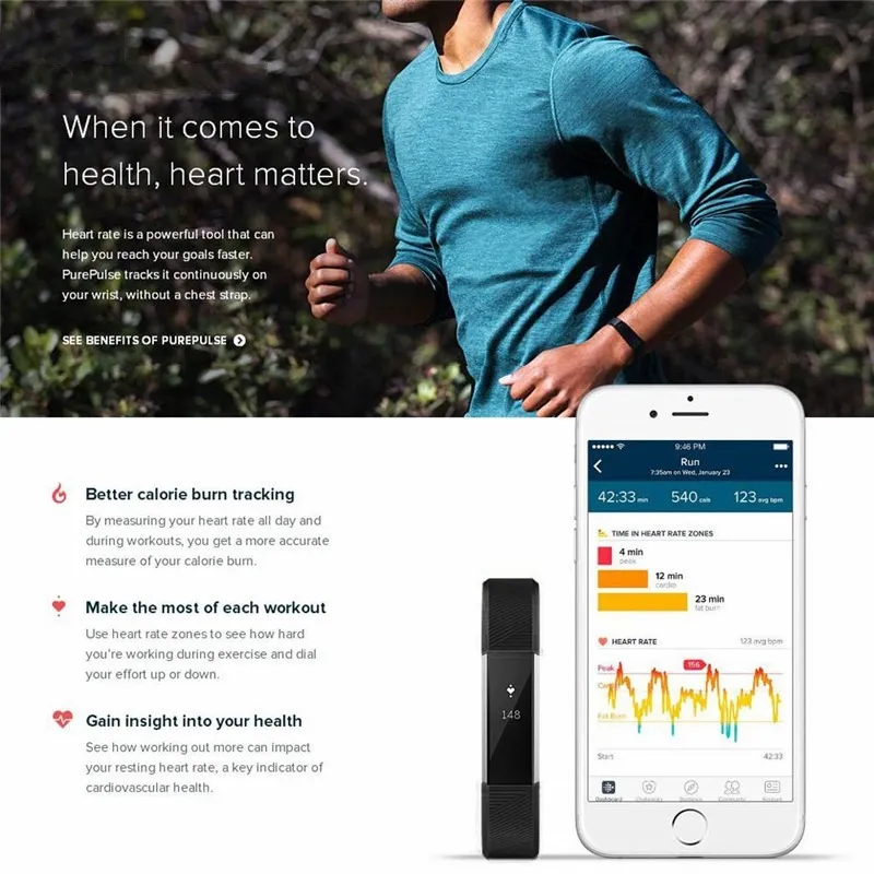 Fitbit Alta HR Smart Wristband Fitness Tracker(Large/Small) Heart