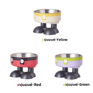 HNหมาชามอาหารแมว ชามแมว 2ชั้น ชามสแตนเลส มีขอบยางกันลื่น ชามอาหารสัตว์เลี้ยง ทําความสะอาดง่าย