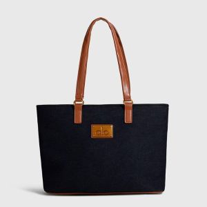 ALO Classic Canvas Tote Bag Women Stylish Handbag With Faux Leather Shoulder Handles For Daily Work