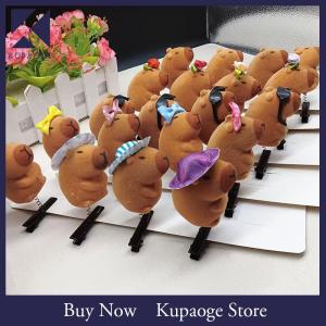 [Kupaoge] 1ชิ้นคลิปหนีบผมการ์ตูนสำหรับเด็ก Capibala 3D กิ๊ปหนีบผมตุ๊กตาแว่นกันแดดโบว์แบบทำมือหมวกกุหลาบดีไซน์แบบ capybara Duckbill คลิปเครื่องประดับ