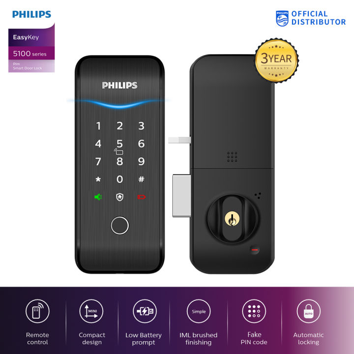 [Official Distributor] Philips EasyKey 5100K Rim Smart Gate Lock (3 ...