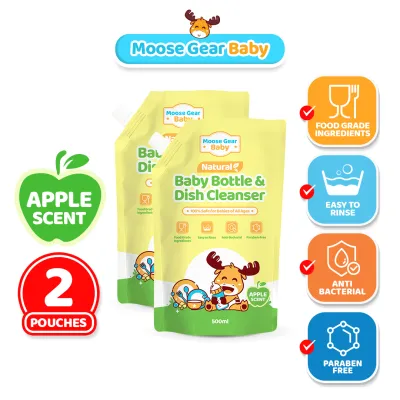 Moose Gear Baby Bottle Cleanser 500ml 2PACKS (Apple Scent) Antibacterial Resealable Leak Proof Cap