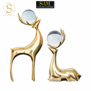 Set Cặp Tượng Nai Vàng Đồng Câu Pha Lê Cao Cấp Decor Nhà Cửa Kệ Tủ Bàn Phòng Khách Sang Trọng Phong Cách Hiện Đại