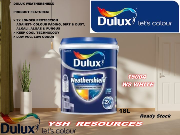 18L - Dulux WeatherShield - 15004 WS White / Exterior Wall Paint / Cat ...