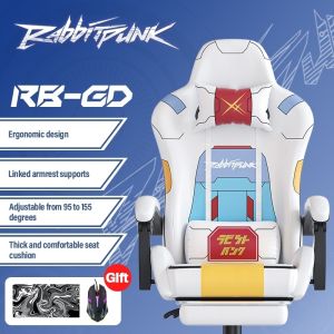 RabbitPunk Gaming Chair Ergonomic Design Telescopic Footrest Multi Angle Recline Thickened Memory Pad Premium PU Leather for Home Office Gaming
