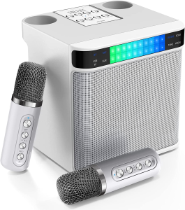 Portable Bluetooth  karaoke Speaker System with 2 Wireless Microphones Colorful LED Light That Changes Sing Karaoke Set for Home Parties Indoors ys223